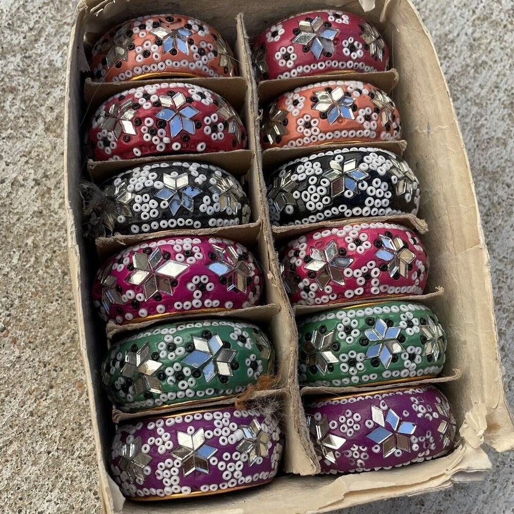 Vintage Colorful Napkin Holders Rings Set Of 12 Table Décor Sparkle Bejeweled